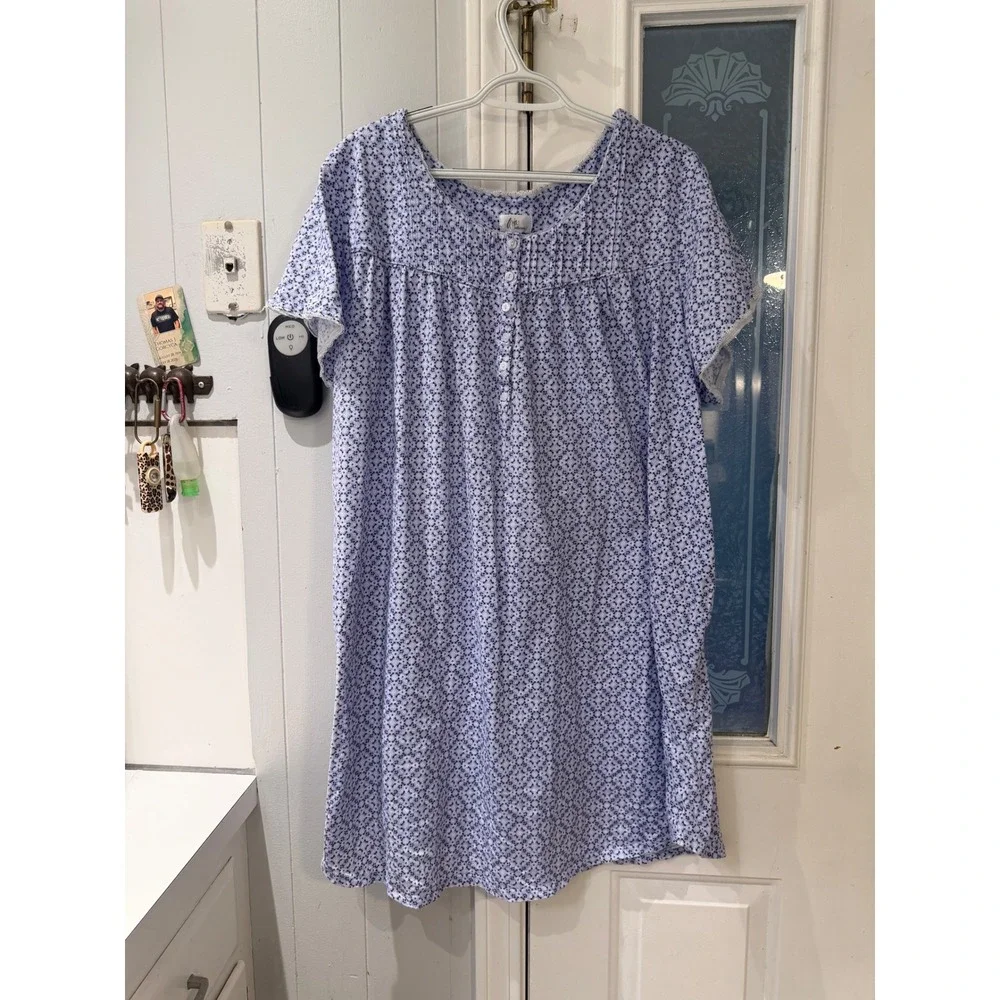 Aria Collection Blue White Floral Cotton Nightgown Short Sleeve Plus Size 4X